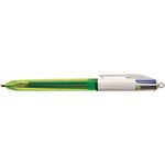 BIC 4Colours Fluo Penna retrattile a clip Nero, Blu, Rosso, Giallo 12 pz