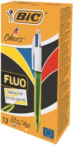 BIC-4Colours-Fluo-Penna-retrattile-a-clip-Nero-Blu-Rosso-Giallo