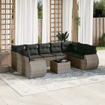 vidaXL Set Divano da Giardino 10 pz con Cuscini Grigio in Polyrattan