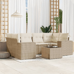 vidaXL Set Divani da Giardino 7 pz con Cuscini Beige in Polyrattan