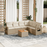 vidaXL Set Divani da Giardino 7 pz con Cuscini Beige in Polyrattan