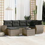 vidaXL Set Divani da Giardino 7 pz con Cuscini Grigio in Polyrattan