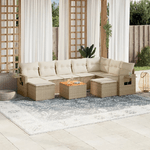 vidaXL Set Divano da Giardino 10 pz con Cuscini Beige in Polyrattan