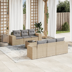 vidaXL Set Divani da Giardino 7 pz con Cuscini Beige in Polyrattan