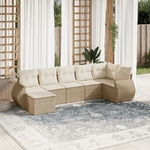 vidaXL Set Divani da Giardino 7 pz con Cuscini Beige in Polyrattan