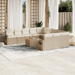 vidaXL Set Divani da Giardino 12 pz con Cuscini Beige in Polyrattan