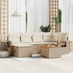 vidaXL Set Divani da Giardino 7 pz con Cuscini Beige in Polyrattan