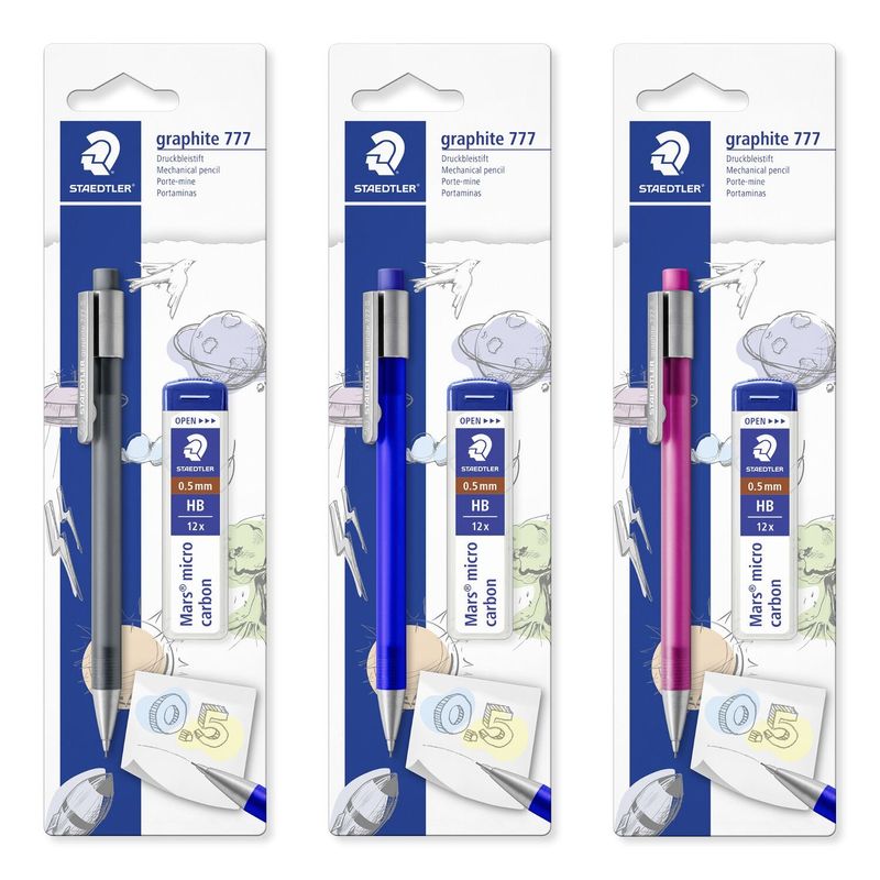 Staedtler-Graphite-777-1-portamine-05-mm---1-tubo-di-mine-HB---corpo-gommato---guida-mina-anti-rottura---colori-assortiti