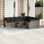 vidaXL Set Divano da Giardino 10 pz con Cuscini Grigio in Polyrattan