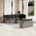 vidaXL Set Divano da Giardino 10 pz con Cuscini Grigio in Polyrattan