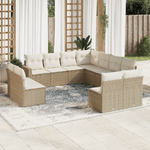 vidaXL Set Divani da Giardino 11 pz con Cuscini Beige in Polyrattan