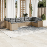 vidaXL Set Divano da Giardino 10 pz con Cuscini Beige in Polyrattan