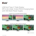 CLUB3D-USB-Gen1-Type-C-Triple-Display-DP1.4-Alt-mode-Smart-PD3.0-Charging-Dock-with-100-Watt-Power-Supply