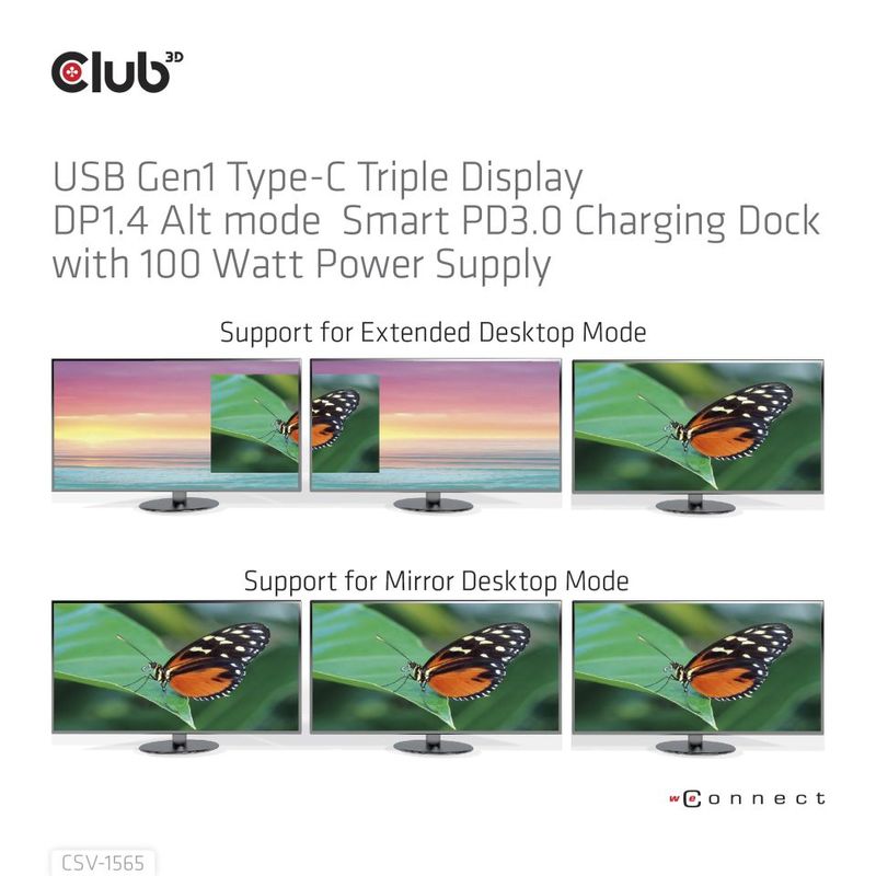 CLUB3D-USB-Gen1-Type-C-Triple-Display-DP1.4-Alt-mode-Smart-PD3.0-Charging-Dock-with-100-Watt-Power-Supply