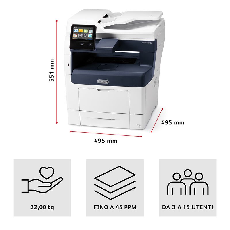 Xerox-VersaLink-B405-A4-45-ppm-Fronte-retro-Copia-Stampa-Scansione-venduto-PS3-PCL5e-6-2-vassoi-Totale-700-fogli