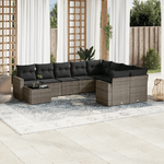 vidaXL Set Divano da Giardino 10 pz con Cuscini Grigio in Polyrattan