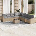 vidaXL Set Divano da Giardino 10 pz con Cuscini Beige in Polyrattan