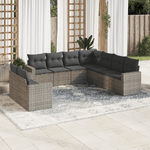 vidaXL Set Divano da Giardino 9 pz con Cuscini Grigio in Polyrattan