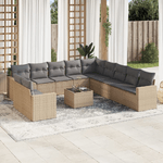 vidaXL Set Divani da Giardino 12 pz con Cuscini Beige in Polyrattan