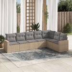 vidaXL Set Divani da Giardino 7 pz con Cuscini Beige in Polyrattan