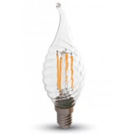 V-TAC VT-1995 Lampadina LED E14 4W Candela fiamma Twist filamento - Bianco naturale 4500K - SKU 4431