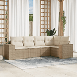 vidaXL Set Divano da Giardino 5 pz con Cuscini Beige in Polyrattan