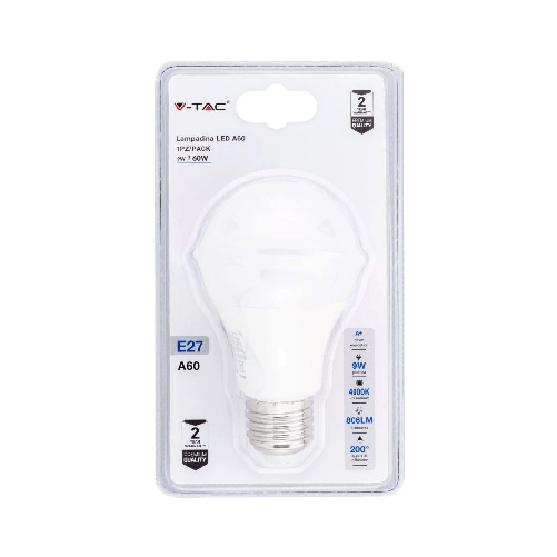 V-TAC 7391 Lampadina a risparmio energetico Bianco neutro 4000 K 9 W E27 F