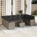 vidaXL Set Divano da Giardino 10 pz con Cuscini Grigio in Polyrattan