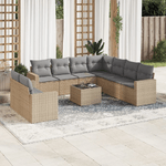 vidaXL Set Divano da Giardino 10 pz con Cuscini Beige in Polyrattan