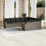 vidaXL Set Divano da Giardino 10 pz con Cuscini Grigio in Polyrattan