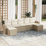 vidaXL Set Divani da Giardino 7 pz con Cuscini Beige in Polyrattan