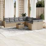 vidaXL Set Divani da Giardino 11 pz con Cuscini Beige in Polyrattan