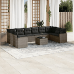 vidaXL Set Divani da Giardino 11 pz con Cuscini in Polyrattan Grigio