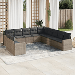 vidaXL Set Divani da Giardino 11 pz con Cuscini in Polyrattan Grigio