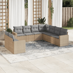 vidaXL Set Divano da Giardino 9 pz con Cuscini Beige in Polyrattan