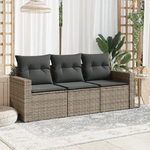 vidaXL Set Divani da Giardino 3 pz con Cuscini Grigio in Polyrattan