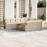 vidaXL Set Divani da Giardino 11 pz con Cuscini Beige in Polyrattan