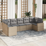 vidaXL Set Divani da Giardino 7 pz con Cuscini Beige in Polyrattan