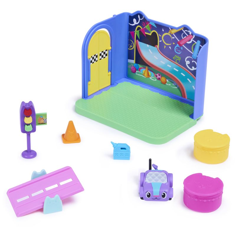Gabby-s-Dollhouse--Stanza-dei-giochi-Carlita-Purr-ific-con-la-macchinina-giocattolo-Carlita-accessori