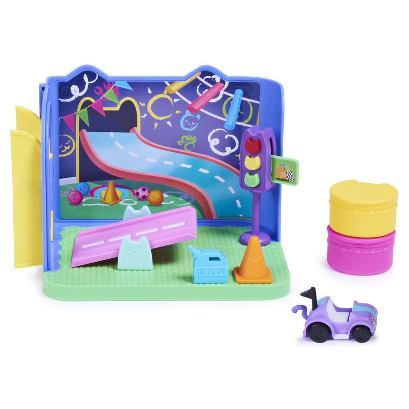 Gabby-s-Dollhouse--Stanza-dei-giochi-Carlita-Purr-ific-con-la-macchinina-giocattolo-Carlita-accessori