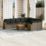 vidaXL Set Divano da Giardino 10 pz con Cuscini Grigio in Polyrattan