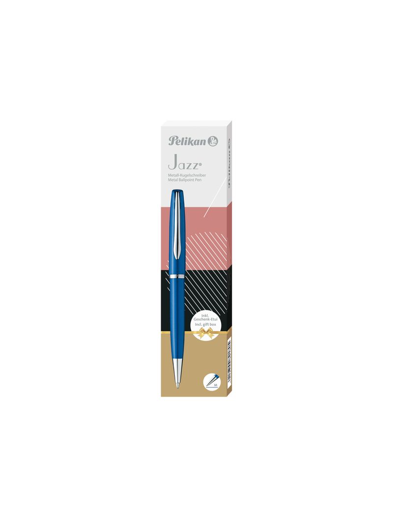 Pelikan-Penna-Sfera-Jazz-Noble-Elegance-in-Metallo-Sapphire-Inchiostro-Blu-con-Meccanismo-a-Rotazione-con-Clip-Elastica-in-Elegante-Astuccio-Regalo