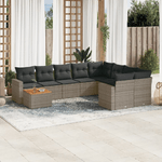 vidaXL Set Divano da Giardino 10 pz con Cuscini Grigio in Polyrattan