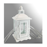 Trade Shop Traesio-lanterna In Metallo Vetro Bianco Con Camino Portacandela Lumino 25x12x12cm 94103 -