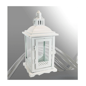 Trade Shop Traesio-lanterna In Metallo Vetro Bianco Con Camino Portacandela Lumino 25x12x12cm 94103 -