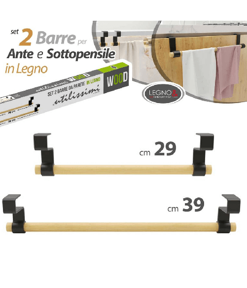 Trade Shop Traesio-set 2 Porta Asciugamani Strofinacci In Legno Per Ante Porte Con Aggancio Rapido -