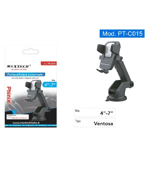 Maxtech-portacellulare A Ventosa Per Smartphone Universale Da Auto In Pvc Maxtech Pt-c015 -