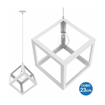 Trade Shop Traesio-lampadario Lampada Sospensione Cubo 23cm Design Moderno Paralume Metallo Bianco -