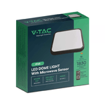 V-TAC Plafoniera LED Quadrata 18W con Telecomando e Sensore di Movimento a Microonde Colore Nero 4000K IP44