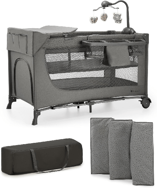 Kinderkraft Culla da Campeggio e Viaggio pieghevole con Accessori JOY 2 DARK GREY